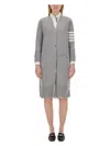 Thom Browne Virgn Wool Cardigan Dress With Sporty Stripe Detail