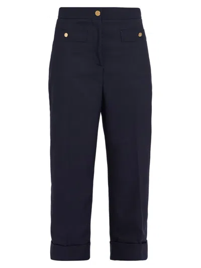 Thom Browne Women's Wool Cardigan-style Pocket Trousers In Navy