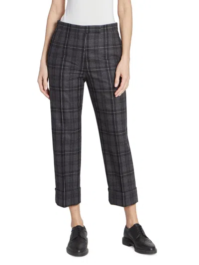 Thom Browne Ladies Charcoal Check-pattern Cropped Trousers