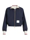Thom Browne Seersucker Drawstring Track Jacket In Blue