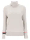 Thom Browne Turtleneck Sweatear With Tricolor Intarsia In Grey