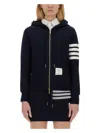 Thom Browne Fitted Blue Zipper Hoodie With Contrasting Stripes