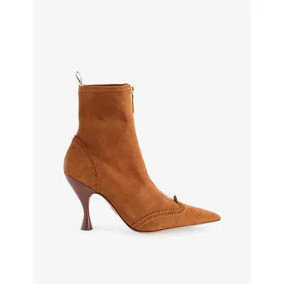 Thom Browne Womens Caramel Wingtip Suede Heeled Ankle Boots Eur 40 / 7 Uk In Brown