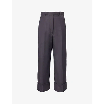 Thom Browne Womens Dark Grey Relaxed-fit Wide-leg High-rise Cotton-canvas Trousers