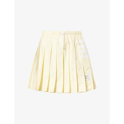 Thom Browne Womens Drawstring Pleated Cotton Mini Skirt Pale Yellow