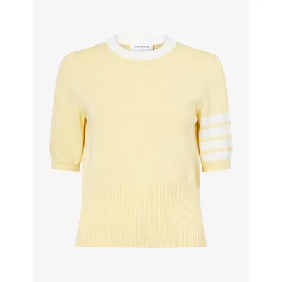Thom Browne Womens Hector Intarsia-stripe Cotton-knit Top Light Yellow