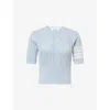 Thom Browne Womens Light Blue Pointelle Cable-knit Cotton T-shirt In Blue