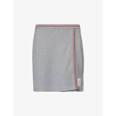 Thom Browne Womens Light Grey Wrap Waffle-pattern Cotton-knit Mini Skirt