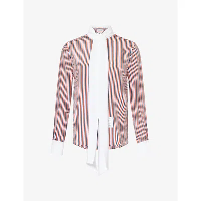 Thom Browne Womens Neck-tie Pinstripe Silk Shirt Rwbwht In Multi
