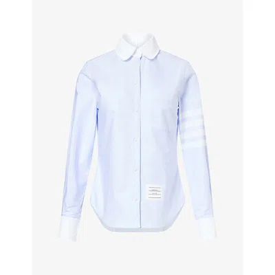 Thom Browne Womens Round-collar Long-sleeve Cotton Shirt Light Blue