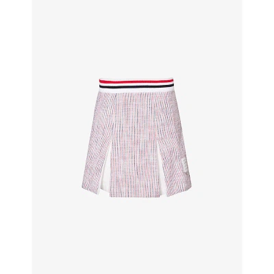 Thom Browne Womens Rwbwht Striped-waistband Pleated Mid-rise Cotton-blend Mini Skirt
