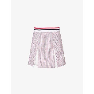 Thom Browne White Cotton Box Pleated Mini Skirt In Purple