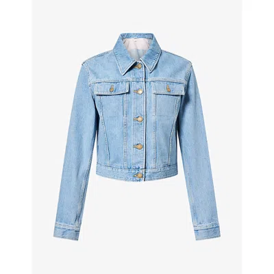 Thom Browne Womens Shrunken-fit Denim Jacket Light Blue