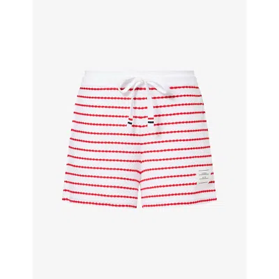 Thom Browne Womens Striped Knitted Cotton Shorts White/red