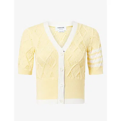 Thom Browne Womens V-neck Cable-knit Cotton Cardigan Light Yellow