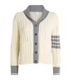 Thom Browne 4-bar Cable Knit Virgin Wool Shawl Cardigan In White