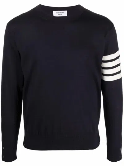 Thom Browne Striped Wool Round Neck Sweater In Blue