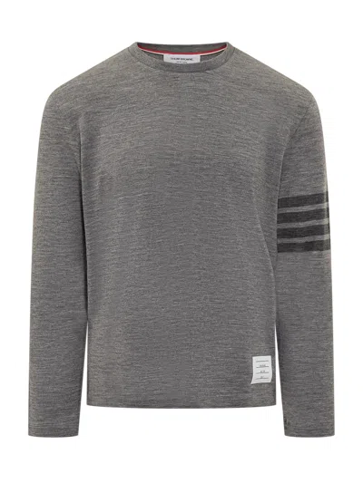 Thom Browne Wool 4-bar T-shirt In 035 Med Grey