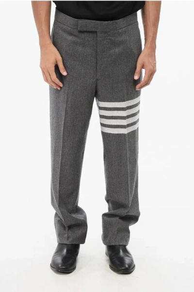 Thom Browne Wool And Cashmere Pants With Striped Detail In Gray