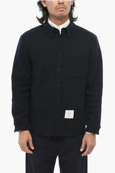 Thom Browne Wool And Cotton Oversized Fit Button-down Collar Shirt In Black