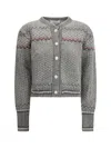 Thom Browne Embroidered Wool Blend Cardigan In Gray