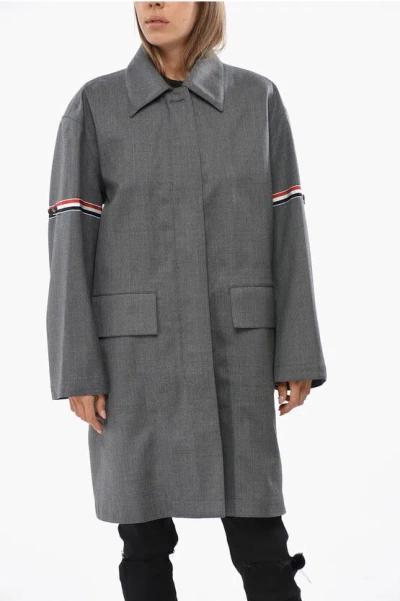 Thom Browne Wool And Nylon Coat With Hidden Closure In Gray
