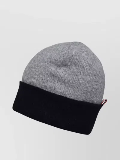 Thom Browne Wool Beanie With Multicolored Ribbed Cuff In Gray