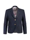 Thom Browne Single Breasted Cropped Jacket In 120s Wool In Blue