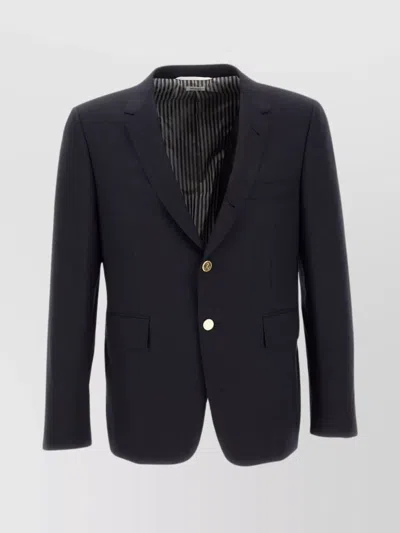 Thom Browne Wool Blazer With Notch Lapels And Back Vents In Blue