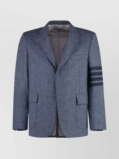 Thom Browne Wool Blazer With Striped Sleeve Detail In Blue