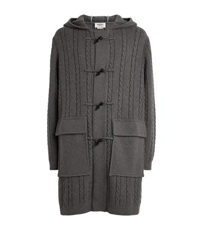 Thom Browne Wool-blend Cable-knit Duffle Coat In Grey