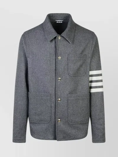 Thom Browne Wool Blend Jacket With Striped Sleeve Detail In Gold