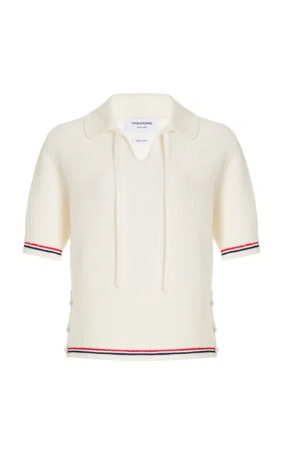 Thom Browne Rwb Striped Knitted Polo Shirt In White