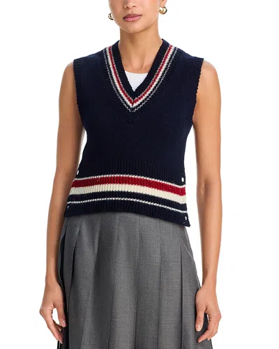 Thom Browne Wool Blend Sleeveless Sweater In Blue