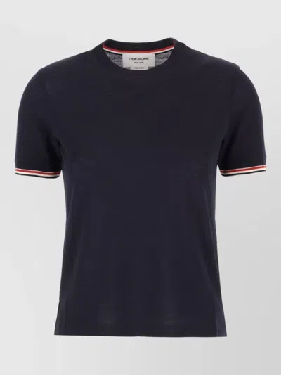 Thom Browne Wool Blend T Shirt Short Sleeves Crewneck In Blue