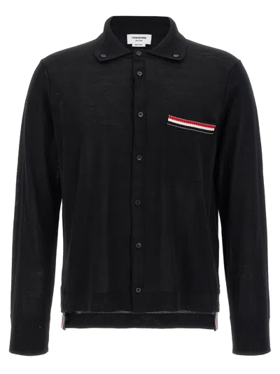 Thom Browne Wool Button-down With Shirt Collar Cardigan In Black