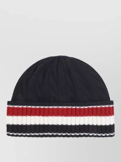 Thom Browne Wool Cable Knit Beanie Striped Cuff