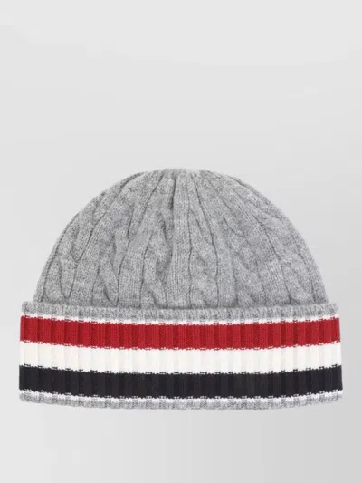 Thom Browne Wool Cable Knit Beanie Striped Cuff