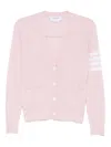 Thom Browne Striped V-neck Long Sleeve Cardigan In Pink