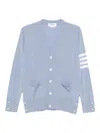 Thom Browne Striped V Neck Cardigan Pockets In Blue