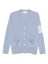 Thom Browne Striped V Neck Cardigan Pockets In Blue