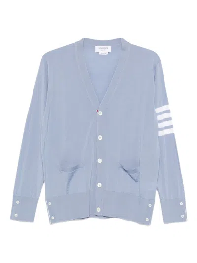 Thom Browne Striped V Neck Cardigan Pockets In Blue