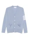 Thom Browne Striped V Neck Cardigan Pockets In Blue
