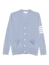 Thom Browne Striped V Neck Cardigan Pockets In Blue