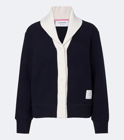 Thom Browne Wool Fleece Cardigan Jacket In Blue