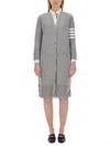 Thom Browne Virgn Wool Cardigan Dress With Sporty Stripe Detail In Grey