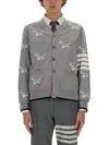 Thom Browne Hector-motif 4-bar Cardigan In Gray