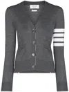 Thom Browne Classic V-neck Cardigan In Cashmere With White 4-bar Sleeve Stripe In Gray
