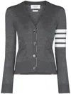 Thom Browne Classic V-neck Cardigan In Cashmere With White 4-bar Sleeve Stripe In Gray