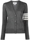 Thom Browne Classic V-neck Cardigan In Cashmere With White 4-bar Sleeve Stripe In Gray
